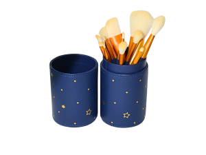 Kit com 12 pincéis para maquiagem e estojo em couro - c3b