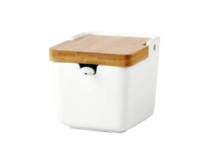 Saleiro em cerâmica branco com colher - linhas oasis - hauskraft