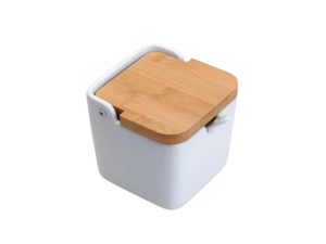 Saleiro em cerâmica branco com colher - linhas oasis - hauskraft