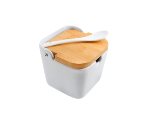 Saleiro em ceramica com tampa bambu e colher com 300ml - wx18831 - wellmix