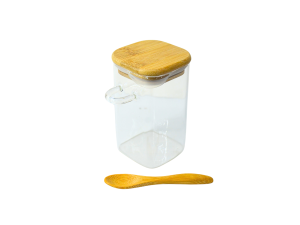 Pote de vidro com colher, pote 300 ml, pote para geleia, utensílio de cozinha, pote para mel, pote com colher inox, armazenamento prático.