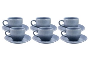 Jogo de xícaras viana cinza de cerâmica c/ pires 12pç 160ml - wx14275
