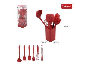 Jg. de 7pç utensilios de silicone p/ cozinha vermelho - wx13984 wellmix 