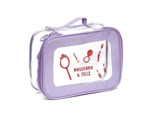 Necesseire roxa e transparente mquiada e feliz - FRIO03 - QUALIS