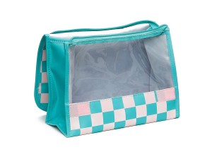 Necessaire formato retangular xadrez verde e rosa para o dia-a-dia - fri012 - QUALIS