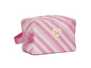 necessaire rosa bebê listrada retangular feminina - qualis - ns2602