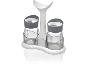 Kit saleiro e pimenteiro cinza em vidro e plástico /suporte - ca09419 - CASITA  