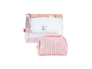 Kit necessaire 2 peças transparente e rosa práticas - ns2604 - qualis