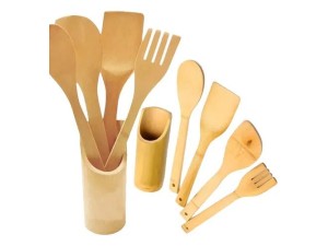 Conjunto com 4 utensilios bambu e base ecológico e durável -  cx143