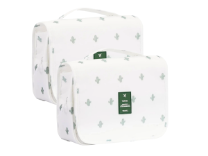 Necessaire feminina de cactos branca e verde com 5 divisórias